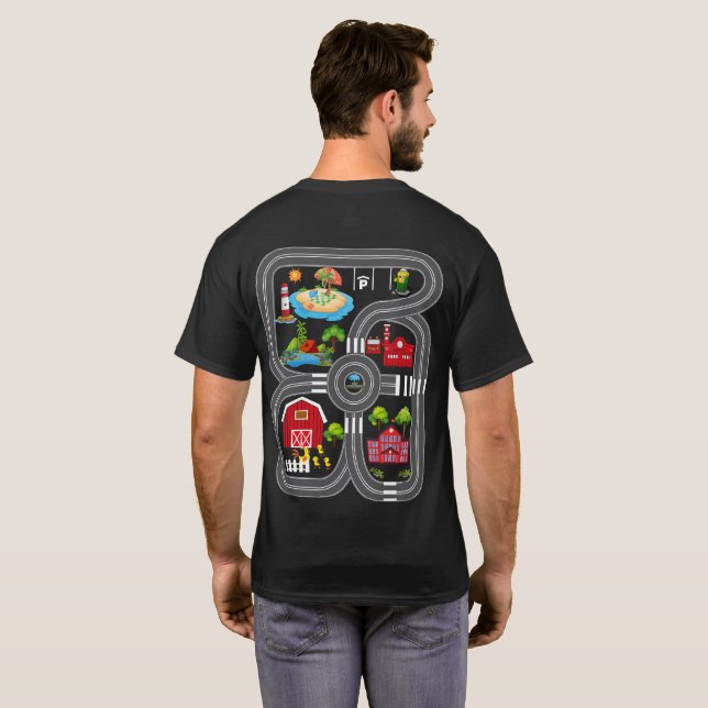 Camiseta Carros De Reprodução Na Via De Corrida De Carros D (Parte Traseira Completa)