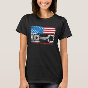 Camiseta Carros Mecânico de Carros Bandeira Americana Vinta