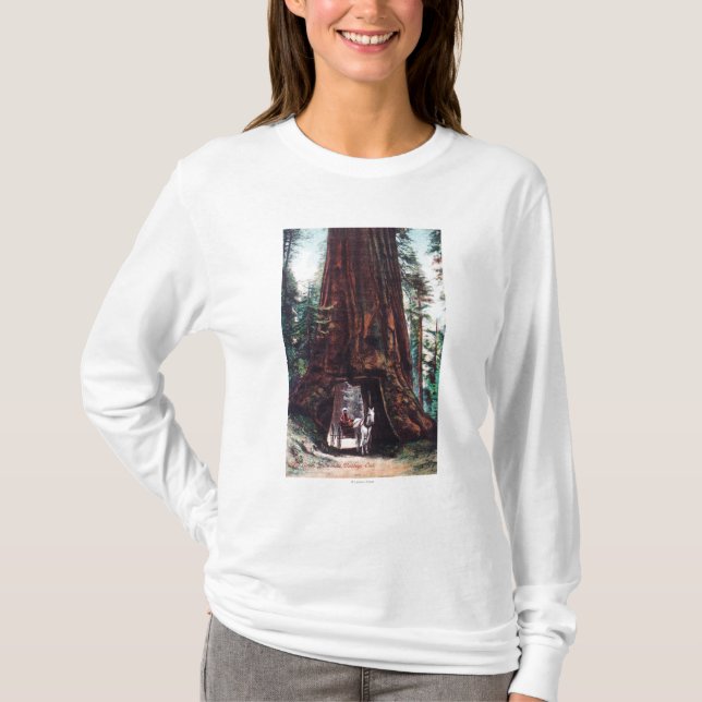 Camiseta Carruagem que viaja sob uma sequóia vermelha (Frente)