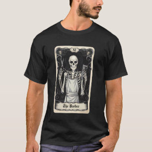 Camiseta Carta de Tarot Antiga O Barbeiro Esqueleto Gótico