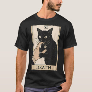 Camiseta Carta de Tarot da Morte Gato Preto Halloween Bruxa