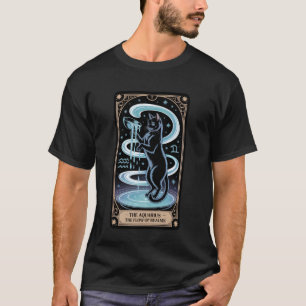 Camiseta Carta de Tarot de Aquário Gato Preto Místico Zodía
