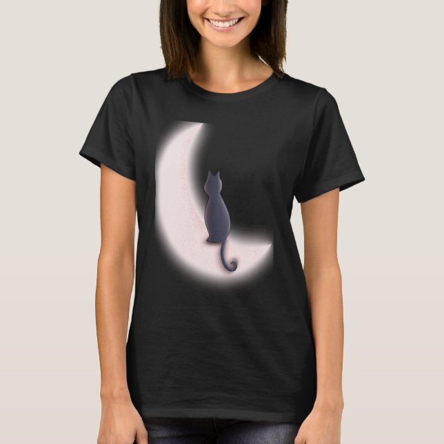 Camiseta Carta de Tarot Lua Crescente e Gato Preto (Frente)