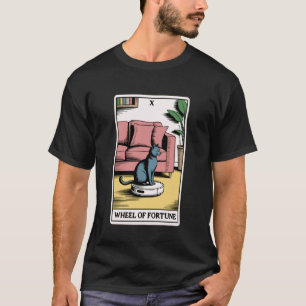 Camiseta Carta de Tarot Roda da Fortuna Gato no Aspirador R