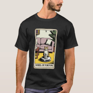Camiseta Carta de Tarot Roda da Fortuna Gato no Aspirador R