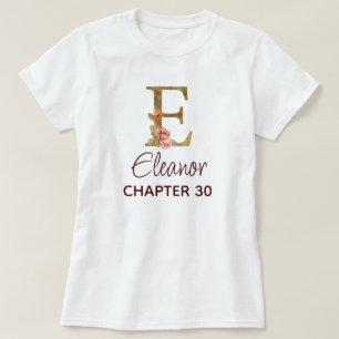 Camiseta Carta E Monograma Dourado Rosas Rosa Aniversário