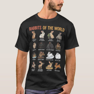 Camiseta Carta Educativa das Espécies de Coelhos do Mundo