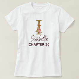 Camiseta Carta I Monograma Dourado Rosas Rosa Aniversário