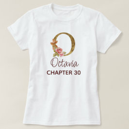 Camiseta Carta O Monograma Dourado Rosas Rosa Aniversário