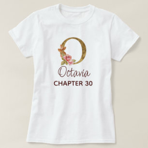 Camiseta Carta O Monograma Dourado Rosas Rosa Aniversário