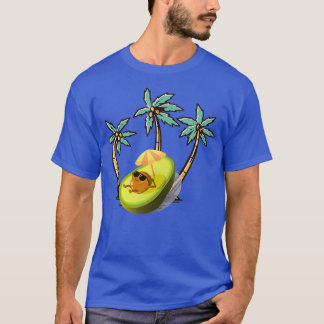 Camiseta cartão avocado na praia com óculos escuros