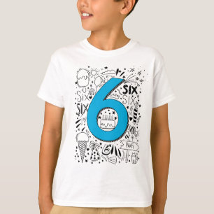 Camiseta Cartão de aniversário azul 6 de seis anos