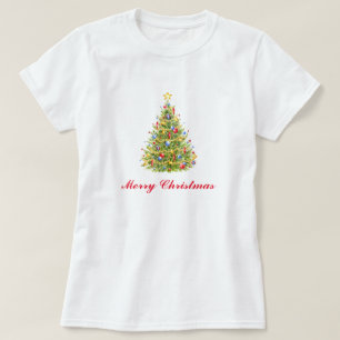 Camiseta Cartão de Boas Festas de Natal Árvore de Natal Tra
