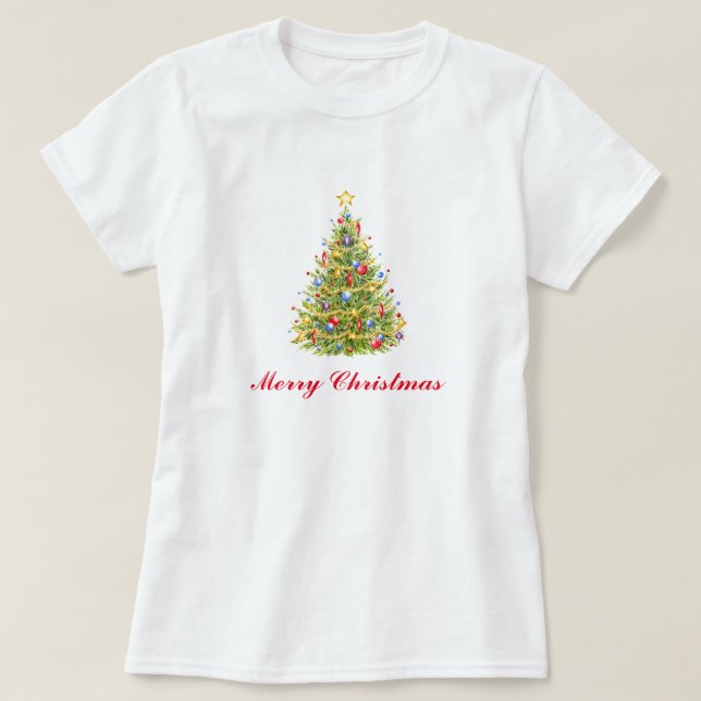 Camiseta Cartão de Boas Festas de Natal Árvore de Natal Tra (Frente do Design)