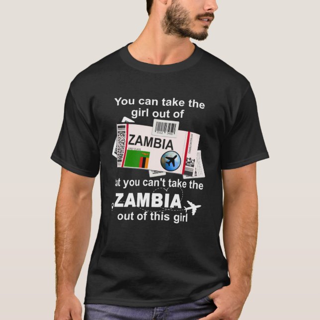 Camiseta Cartão de Embarque da Zâmbia  Menina da Zâmbia  Zâ (Frente)
