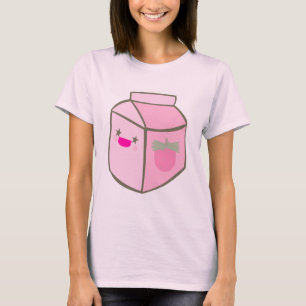 CAMISETA CARTÃO DE LEITE DE MORANGO KAWAII ROSTO FELIZ DELI
