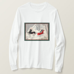 Camiseta Cartão de Natal Antigo com Passeio de Trenó no Est
