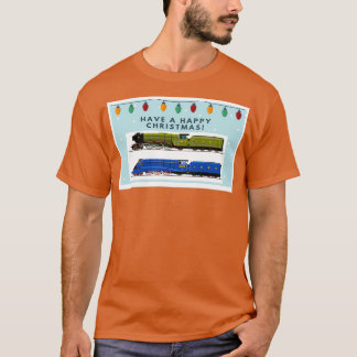 Camiseta cartão de natal de locomotiva a vapor
