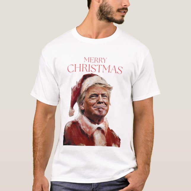 Camiseta Cartão de Natal Engraçado Trump Papai Noel (Frente)