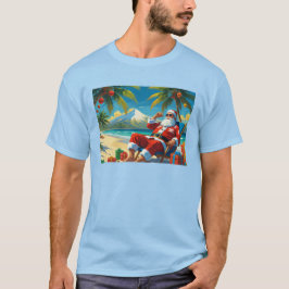 Camiseta Cartão de Natal Tropical de Praia de Santa Flat