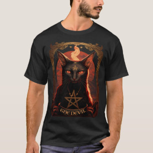 Camiseta Cartão de Tarô do Gato Místico Pentagrama Satânico