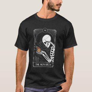 Camiseta Cartão de Tarot Borboleta Monarca Esqueleto Hallow