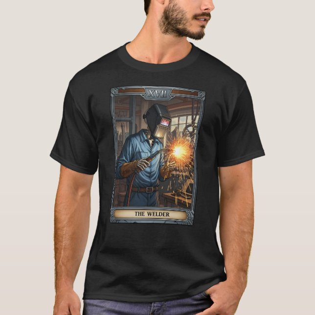 Camiseta Cartão de Tarot do Esqueleto Soldador (Frente)