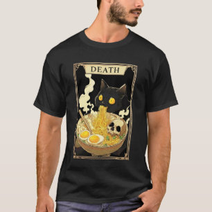 Camiseta Cartão de Tarot Engraçado Morte Gatinho Preto Gato