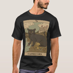 Camiseta Cartão de Tarot Gato Capricórnio Zodíaco Horóscopo