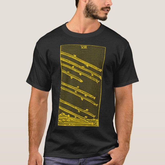 CAMISETA CARTÃO DE VINTAGEM DE TAROT QUER OITO (Frente)