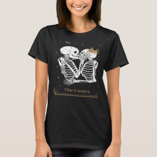 Camiseta Cartão do Tarot Esqueleto Antigo Beijando Goth Ocu