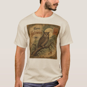 Camiseta Cartão postal vintage de Halloween com coruja