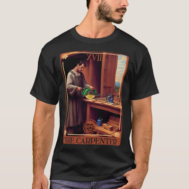 Camiseta Cartão Tarot da serra circular do carpinteiro e do (Frente)