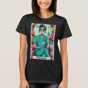 Camiseta Cartão Tarot de Flebotomista Esqueleto Técnico de