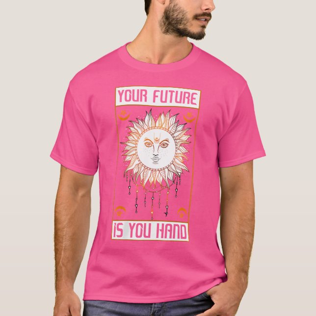 Camiseta Cartão Tarot para Mulheres - Lua Mística Escrita O (Frente)