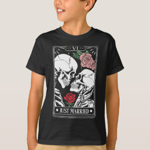 Camiseta Cartão Tarot Recém-Casados Casal Esqueleto de Hall
