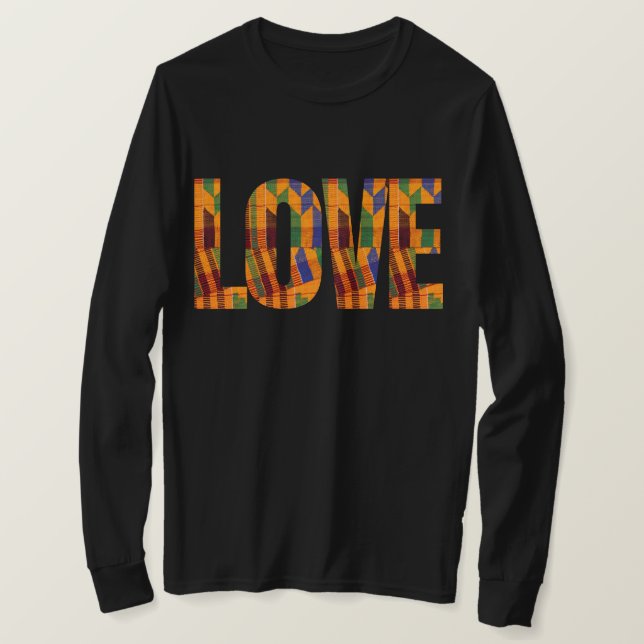 Camiseta Cartas de Amor com Kente Cloth Long Sleeves (Frente do Design)