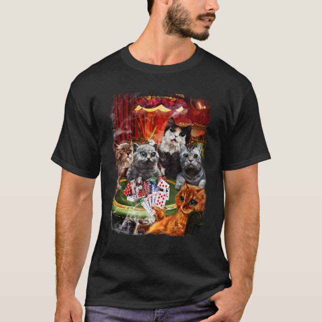 Camiseta Cartas de Gato Jogando Poker (Frente)