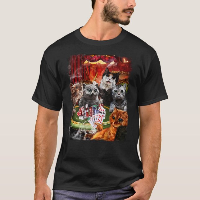 Camiseta Cartas de Gato Jogando Pôquer (Frente)