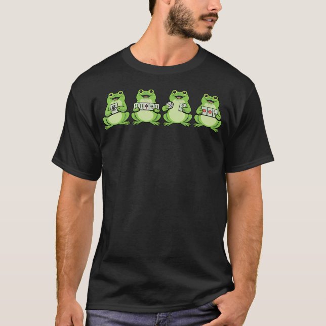 Camiseta Cartas de Mahjong de Sapo Engraçado Telhas Jogo Ch (Frente)