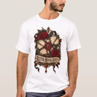 Camiseta Cartas Nunca Enviadas Desenho de Rosa Gótica e Sel