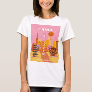 Camiseta Cartaz Antigo de Viagens para Xangai, China