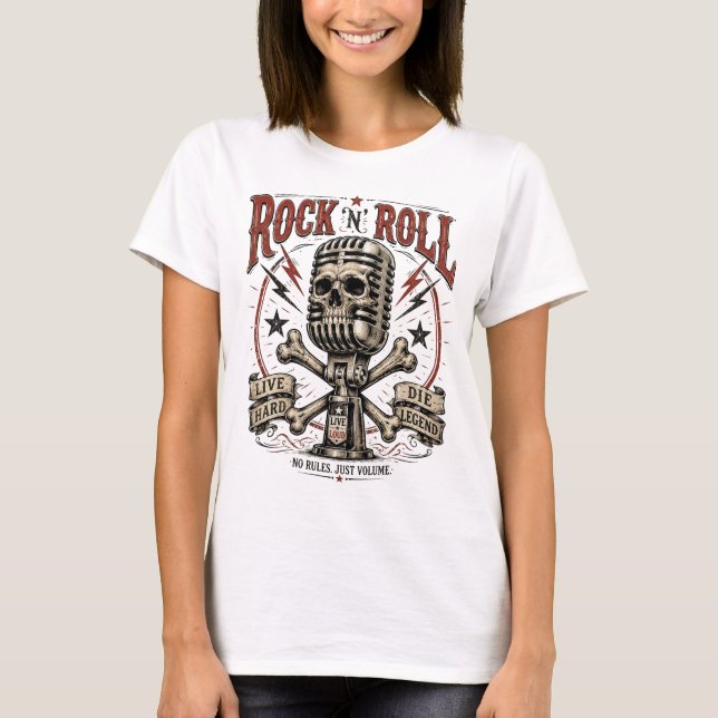 Camiseta Cartaz Antigo Microfone Caveira Rock N Roll (Frente)
