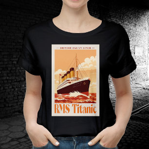 Camiseta Cartaz Antigo RMS Titanic. Arte Retro de Transatlâ