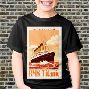Camiseta Cartaz Antigo RMS Titanic. Arte Retro de Transatlâ