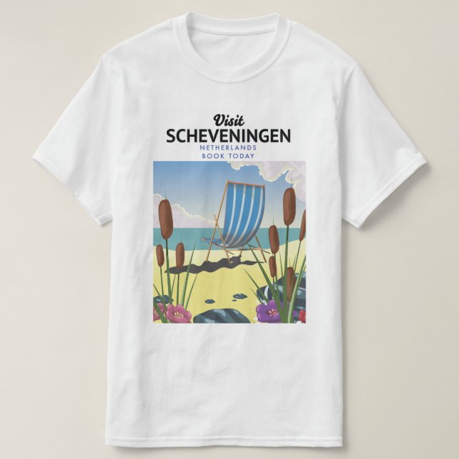 Camiseta cartaz da praia de Scheveningen Holanda (Frente do Design)
