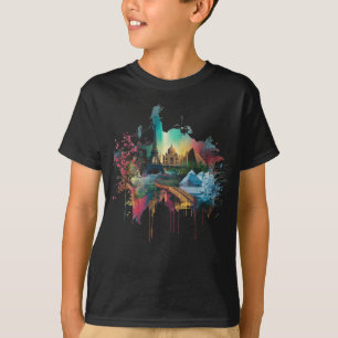 Camiseta Cartaz de Colagem de Pontos Turísticos Coloridos d