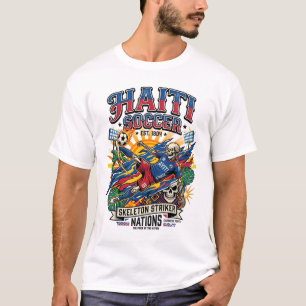 Camiseta Cartaz de Esqueleto de Futebol do Haiti Estilo das