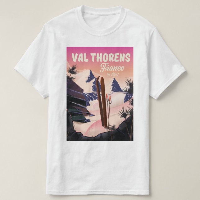 Camiseta Cartaz de esqui de Val Thorens, França (Frente do Design)
