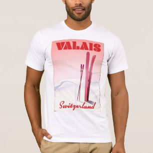 Camiseta cartaz de esqui estilo vintage valais Suíça